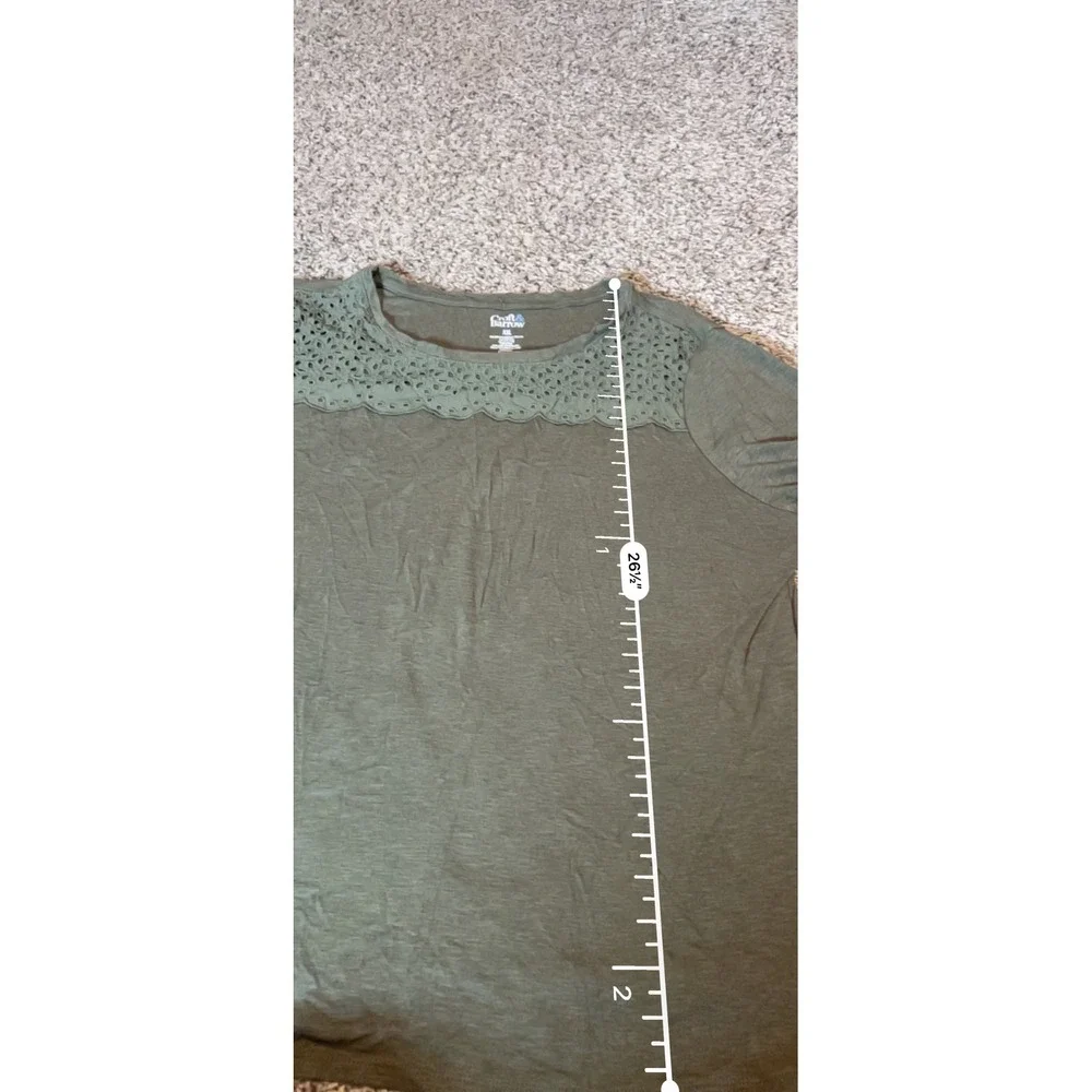 Croft & Barrow Womens XXL‎ Olive Green Eyelet Lace Yoke Short Sleeve Tee Shirt